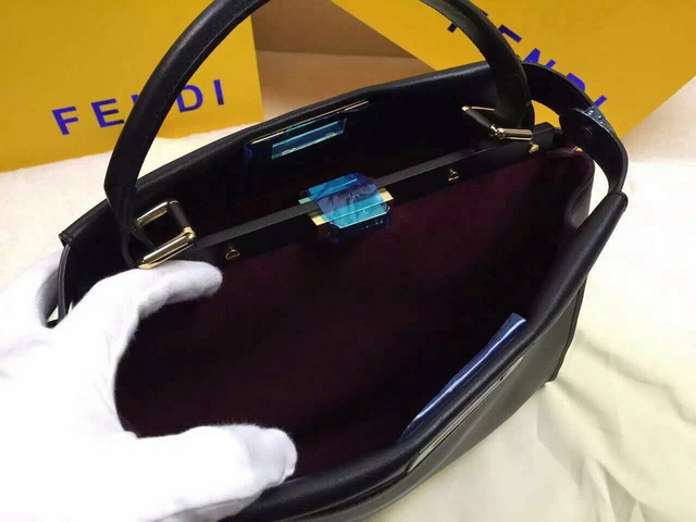 Fendi Peekaboo Regular Bag Black Real Leather for Sale