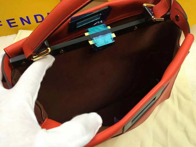 Fendi Peekaboo Regular Bag Red Smooth Calfskin for Sale