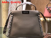 Fendi Peekaboo Regular Handbag in Asphalt Grey Roman Leather with Hand Sewn Stitches and Elaphe Weave Along The Edges Replica
