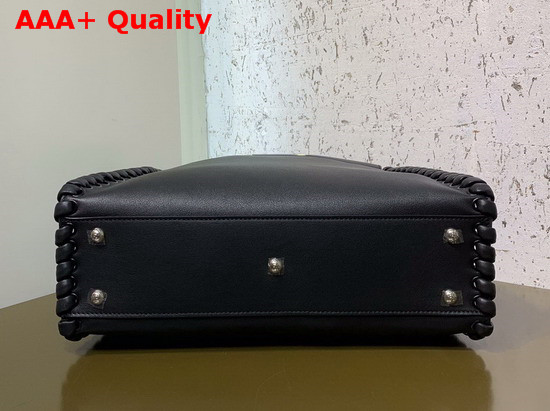 Fendi Peekaboo Regular Handbag in Black Calfskin with a Tone on Tone Weave Along the Edges Replica