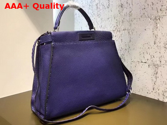 Fendi Peekaboo Regular Handbag in Blue Grained Calfskin Replica