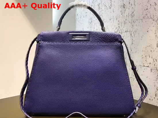 Fendi Peekaboo Regular Handbag in Blue Grained Calfskin Replica