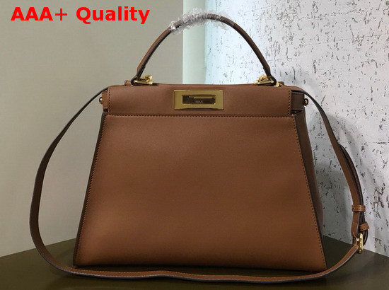 Fendi Peekaboo Regular Handbag in Brown Calfskin Replica