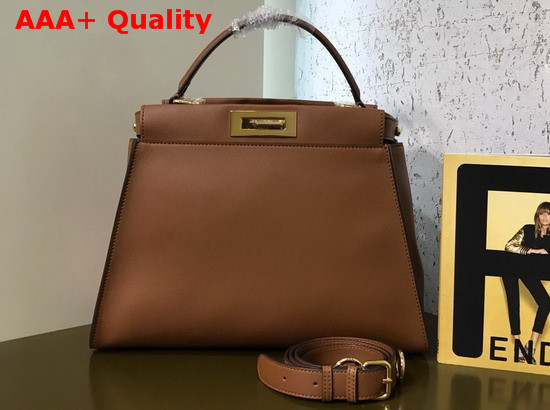 Fendi Peekaboo Regular Handbag in Brown Calfskin Replica