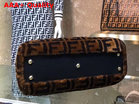 Fendi Peekaboo Regular Handbag in Brown Sheepskin with FF Motif Replica