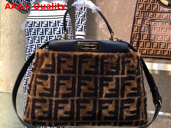 Fendi Peekaboo Regular Handbag in Brown Sheepskin with FF Motif Replica