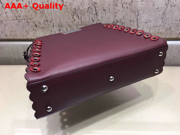 Fendi Peekaboo Regular Handbag in Burgundy Calf Leather with Python Handle and Grommets Replica