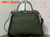 Fendi Peekaboo Regular Handbag in Green Calfskin with a Tone on Tone Weave Along the Edges Replica