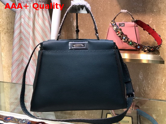 Fendi Peekaboo Regular Handbag in Green Roman Leather with Elaphe Covered Handle Replica