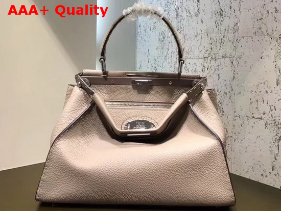 Fendi Peekaboo Regular Handbag in Light Grey Grained Calfskin Replica