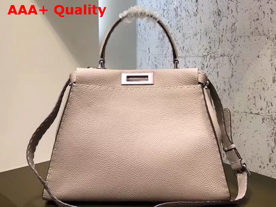 Fendi Peekaboo Regular Handbag in Light Grey Grained Calfskin Replica