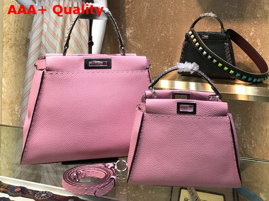 Fendi Peekaboo Regular Handbag in Pink Roman Leather with Elaphe Covered Handle Replica