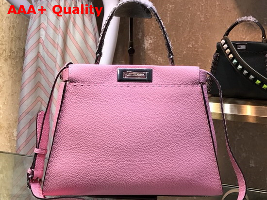 Fendi Peekaboo Regular Handbag in Pink Roman Leather with Elaphe Covered Handle Replica