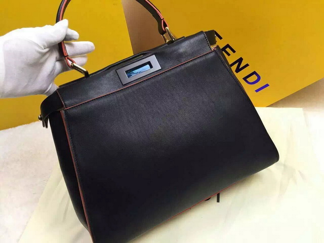 Fendi Peekaboo Regular Handbag in Smooth Black Calfskin for Sale