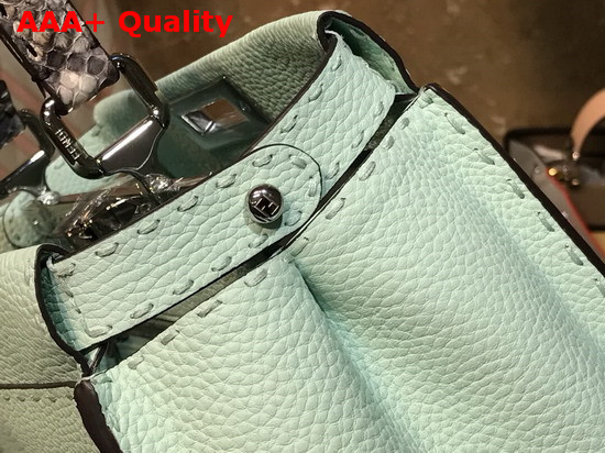 Fendi Peekaboo Regular Handbag in Turquoise Roman Leather with Elaphe Covered Handle Replica