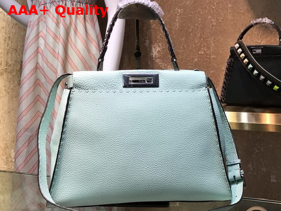 Fendi Peekaboo Regular Handbag in Turquoise Roman Leather with Elaphe Covered Handle Replica