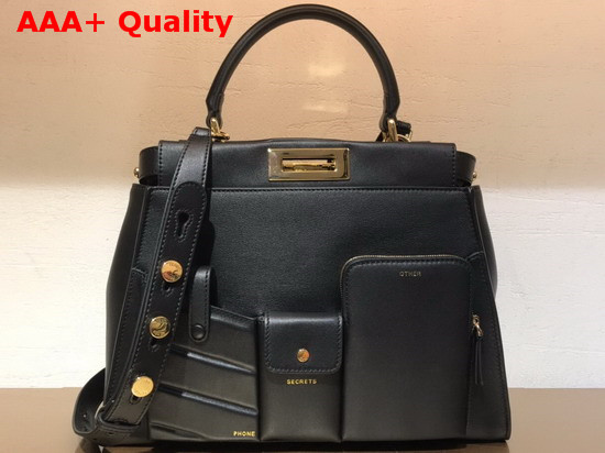 Fendi Peekaboo Regular Pocket Handbag in Black Calf Leather Replica