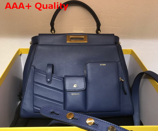 Fendi Peekaboo Regular Pocket Handbag in Blue Calf Leather Replica