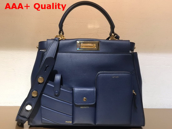 Fendi Peekaboo Regular Pocket Handbag in Blue Calf Leather Replica