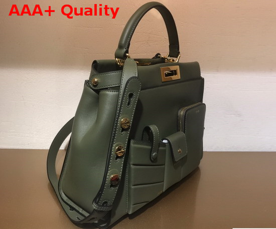 Fendi Peekaboo Regular Pocket Handbag in Green Calf Leather Replica