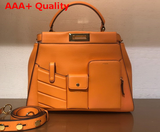 Fendi Peekaboo Regular Pocket Handbag in Orange Calf Leather Replica