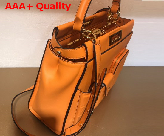 Fendi Peekaboo Regular Pocket Handbag in Orange Calf Leather Replica