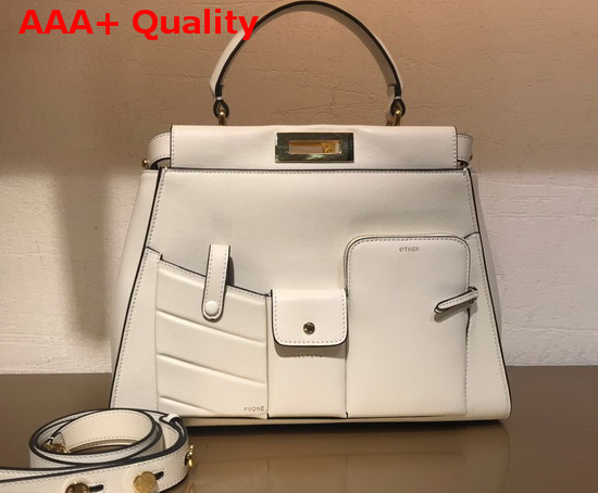 Fendi Peekaboo Regular Pocket Handbag in White Calf Leather Replica