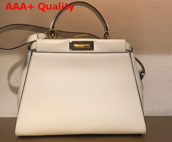 Fendi Peekaboo Regular Pocket Handbag in White Calf Leather Replica