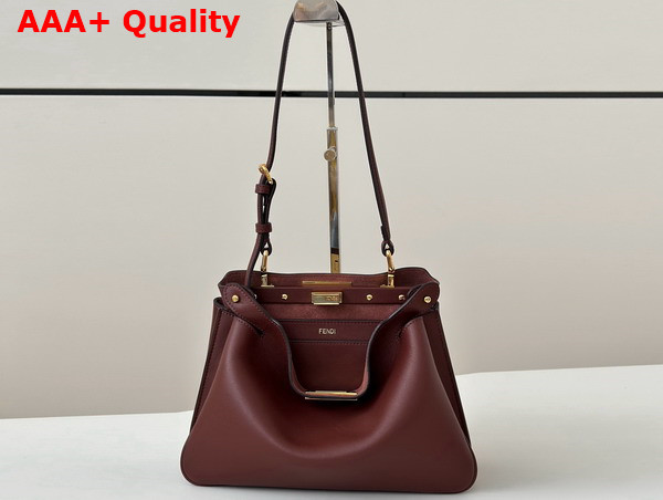 Fendi Peekaboo Soft Small Burgundy Leather Bag Replica