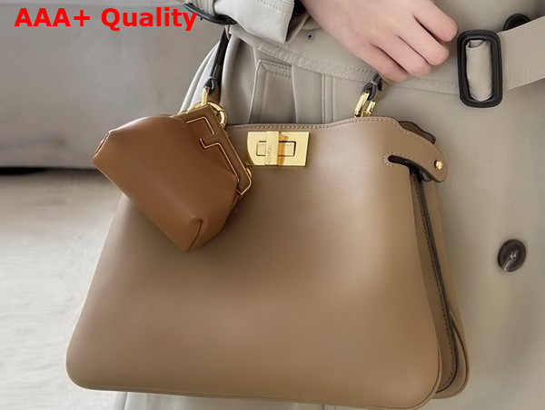 Fendi Peekaboo Soft Small Cappuccino Colored Leather Bag Replica