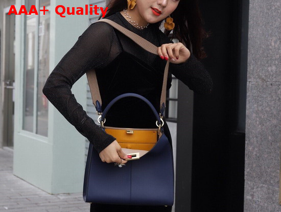 Fendi Peekaboo X Lite Regular Handbag in Blue Calfskin Replica