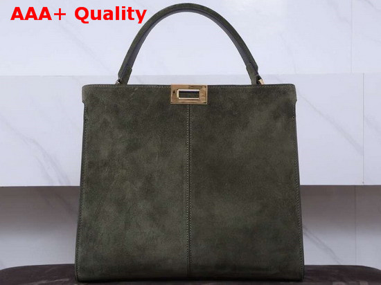 Fendi Peekaboo X Lite Regular Handbag in Khaki Suede Leather Replica