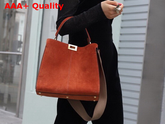Fendi Peekaboo X Lite Regular Handbag in Orange Suede Leather Replica