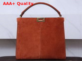 Fendi Peekaboo X Lite Regular Handbag in Orange Suede Leather Replica