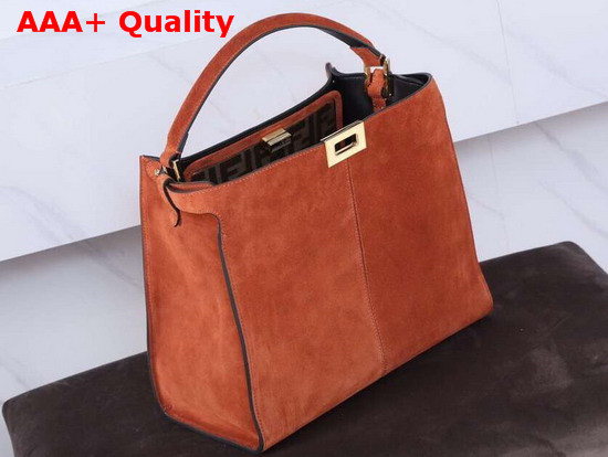 Fendi Peekaboo X Lite Regular Handbag in Orange Suede Leather Replica