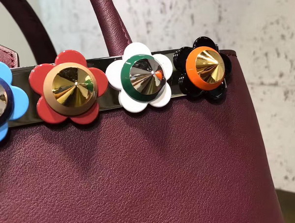 Fendi Petite 2Jours Shopper Bag in Burgundy Leather with Flowers For Sale