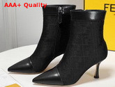Fendi Pointed Ankle Boots in Black Fabric with Jacquard FF Motif Replica