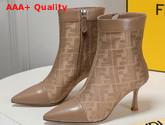Fendi Pointed Ankle Boots in Nude Fabric with Jacquard FF Motif Replica