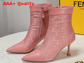 Fendi Pointed Ankle Boots in Pink Fabric with Jacquard FF Motif Replica
