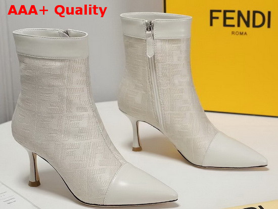 Fendi Pointed Ankle Boots in White Fabric with Jacquard FF Motif Replica