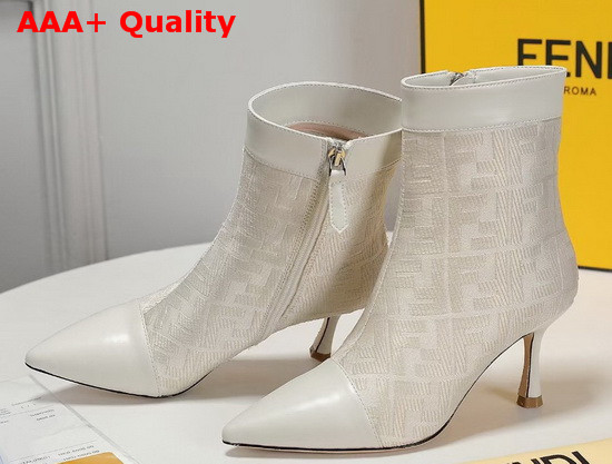 Fendi Pointed Ankle Boots in White Fabric with Jacquard FF Motif Replica
