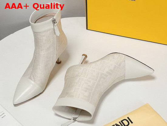 Fendi Pointed Ankle Boots in White Fabric with Jacquard FF Motif Replica