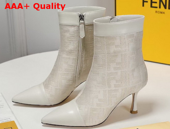 Fendi Pointed Ankle Boots in White Fabric with Jacquard FF Motif Replica