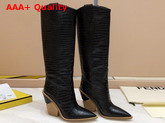 Fendi Pointed Toe Cowboy Boots Black Crocodile Embossed Leather Replica