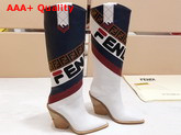 Fendi Pointed Toe Cowboy Boots Contrast Color Fendi Mania Leather Applique Replica