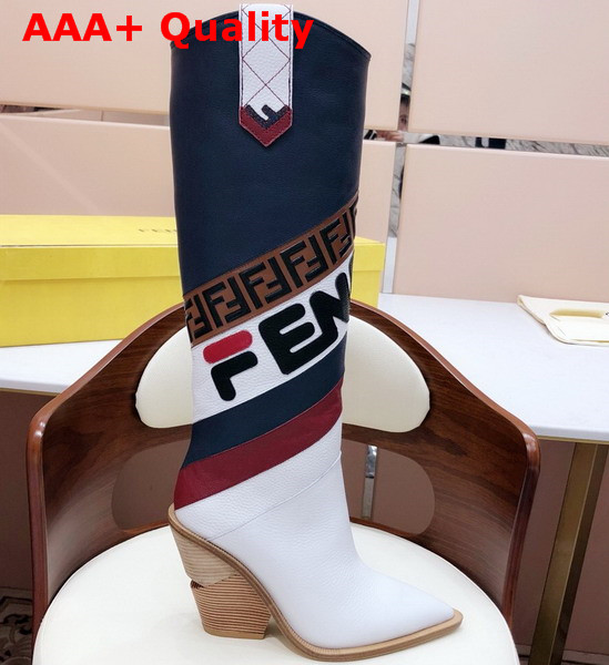 Fendi Pointed Toe Cowboy Boots Contrast Color Fendi Mania Leather Applique Replica