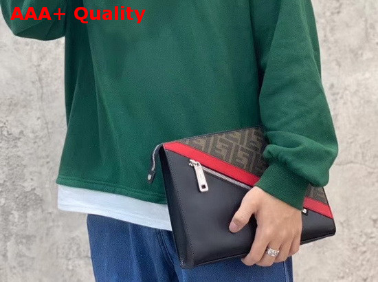 Fendi Pouch Black Leather and Canvas for Men Replica