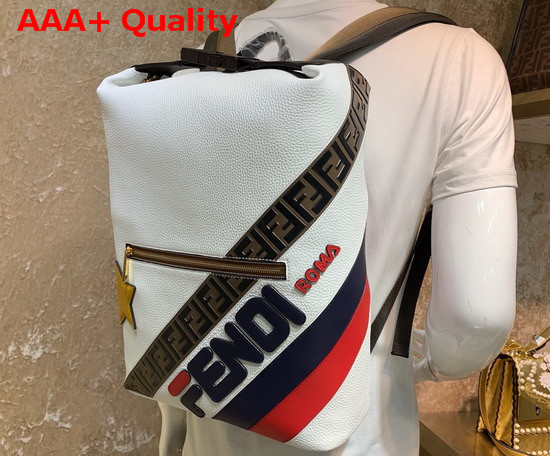 Fendi Rectangular Backpack in White Calf Leather with Fendi Patch Replica
