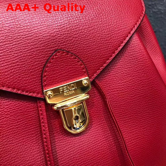 Fendi Red Leather Backpack with Metal Handle Shaped Like The New Fendi Logo Replica