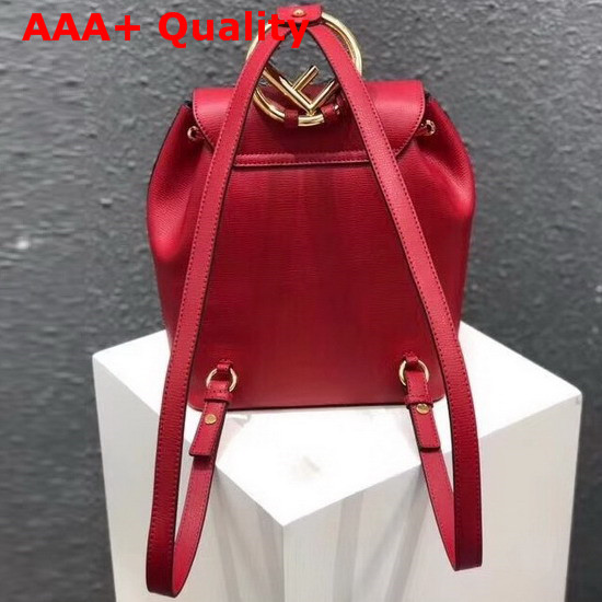 Fendi Red Leather Backpack with Metal Handle Shaped Like The New Fendi Logo Replica